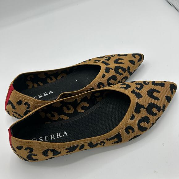 Serra Pointed Toe Flats Women’s 9 Leopard Knit Slip‑On Neutral Tan Black - Picture 5 of 12
